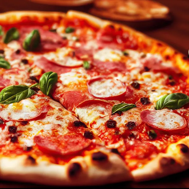 Nærbilde av pizza med peperoni